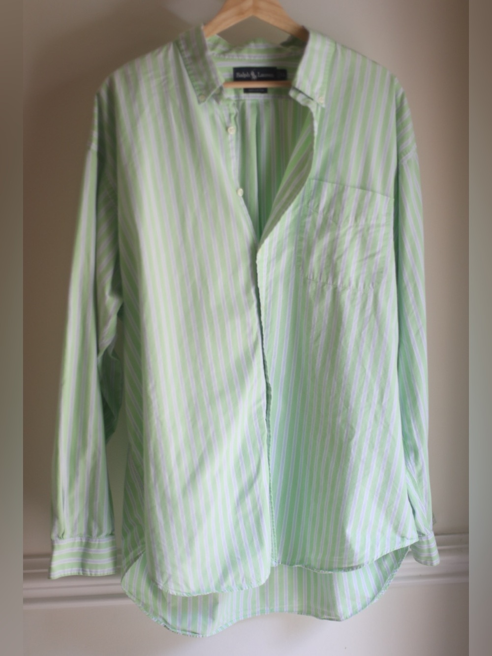 Ralph Lauren Mint Green and White Striped Dress Shirt XL